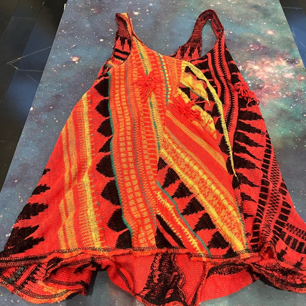 Free People Size S Knit Floral Tank – Red, Orange, Green & Black